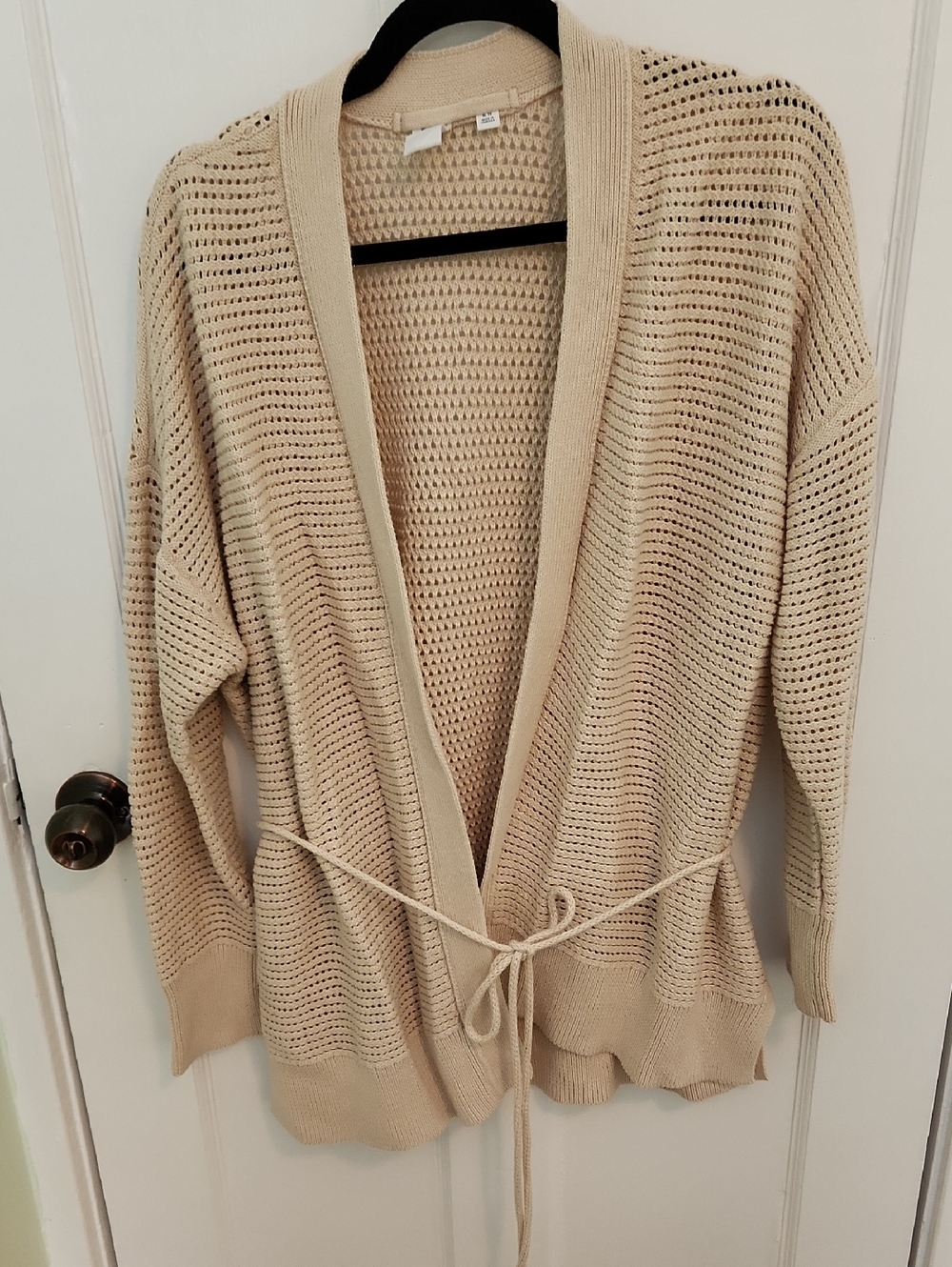 GAP Cream Open-Knit Tie-Waist Cardigan